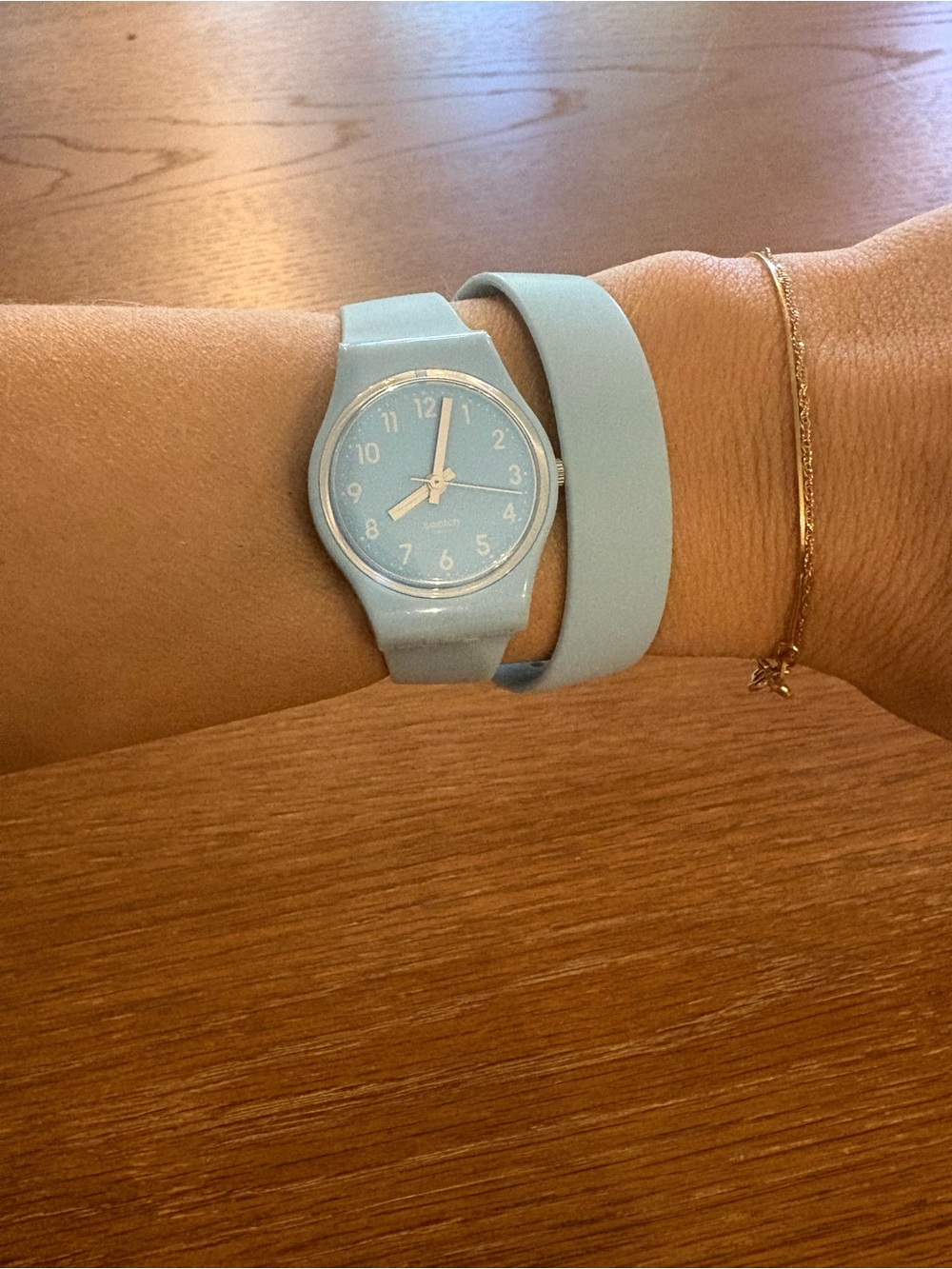 Swatch Light Blue Silicone wrap around Wrist Watch